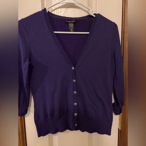 New York & Co purple cardigan with faux diamond buttons, 3/4sleeves, size xsmall